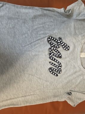 H&M Light Gray Embellished Script Tee